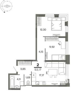 2-к квартира, вторичка, 53м2, 22/26 этаж
