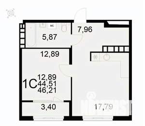 1-к квартира, вторичка, 46м2, 15/22 этаж