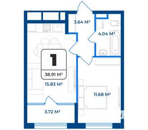 1-к квартира, строящийся дом, 39м2, 9/9 этаж