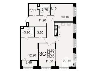 3-к квартира, вторичка, 84м2, 6/10 этаж