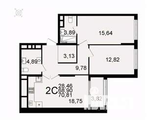 2-к квартира, вторичка, 71м2, 21/26 этаж