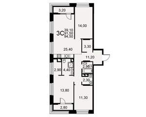 3-к квартира, вторичка, 92м2, 2/25 этаж