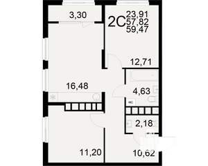 2-к квартира, вторичка, 58м2, 19/21 этаж