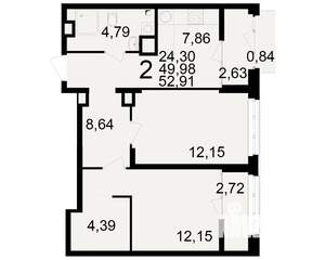 2-к квартира, вторичка, 50м2, 9/25 этаж