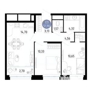 2-к квартира, вторичка, 52м2, 5/25 этаж