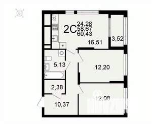 2-к квартира, вторичка, 60м2, 3/26 этаж