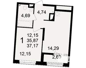 1-к квартира, вторичка, 36м2, 12/23 этаж