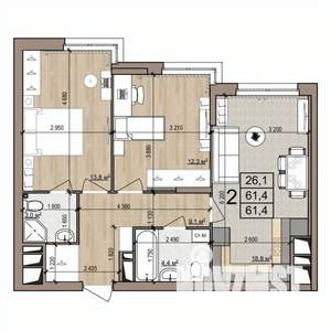 2-к квартира, вторичка, 61м2, 10/25 этаж