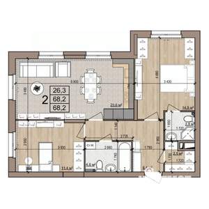 2-к квартира, строящийся дом, 68м2, 2/25 этаж