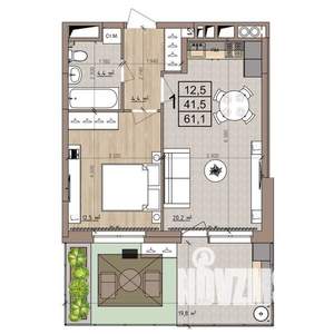 1-к квартира, вторичка, 61м2, 1/9 этаж