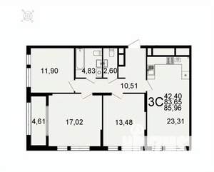 3-к квартира, вторичка, 86м2, 17/26 этаж