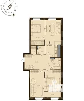 3-к квартира, вторичка, 101м2, 6/7 этаж