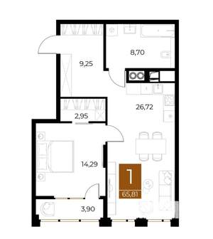 1-к квартира, вторичка, 66м2, 4/9 этаж