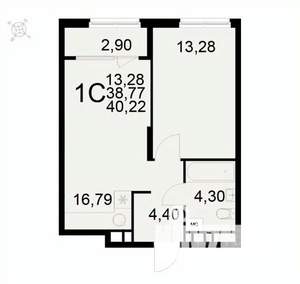1-к квартира, вторичка, 40м2, 16/22 этаж