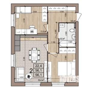 2-к квартира, строящийся дом, 56м2, 2/25 этаж