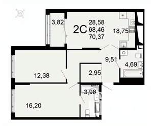 2-к квартира, вторичка, 70м2, 14/26 этаж