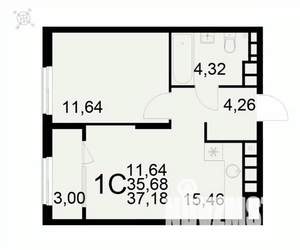 1-к квартира, вторичка, 37м2, 19/22 этаж