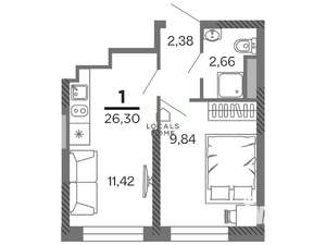 1-к квартира, вторичка, 26м2, 17/25 этаж