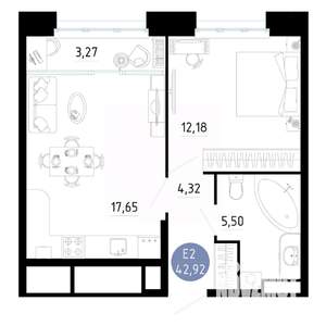 1-к квартира, вторичка, 43м2, 17/20 этаж