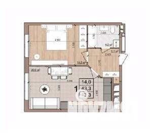 1-к квартира, вторичка, 43м2, 5/17 этаж