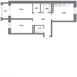 2-к квартира, вторичка, 79м2, 2/6 этаж