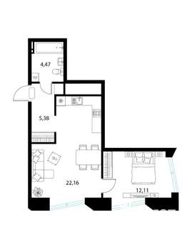 1-к квартира, вторичка, 44м2, 14/17 этаж