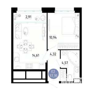 1-к квартира, вторичка, 37м2, 3/25 этаж