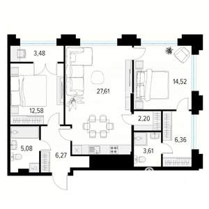 2-к квартира, сданный дом, 78м2, 6/19 этаж