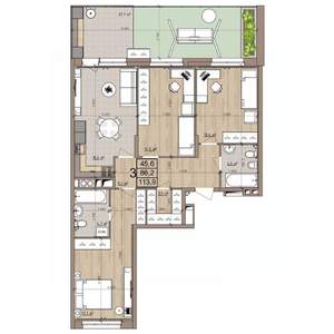 3-к квартира, строящийся дом, 114м2, 1/25 этаж