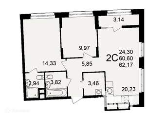 2-к квартира, вторичка, 62м2, 2/26 этаж
