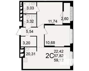 2-к квартира, вторичка, 58м2, 20/25 этаж