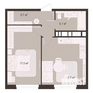 1-к квартира, строящийся дом, 47м2, 3/8 этаж