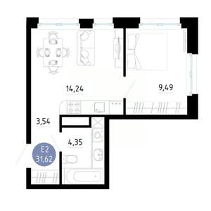 1-к квартира, вторичка, 32м2, 8/14 этаж