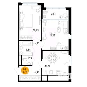 2-к квартира, вторичка, 55м2, 8/25 этаж