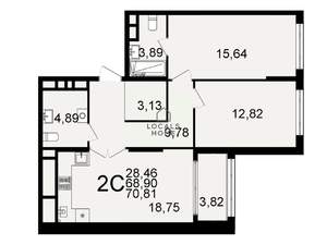 2-к квартира, вторичка, 71м2, 26/26 этаж
