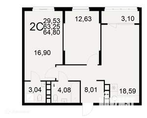 2-к квартира, вторичка, 65м2, 9/22 этаж