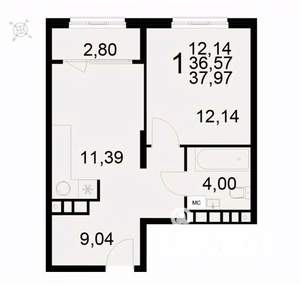 1-к квартира, вторичка, 38м2, 3/22 этаж