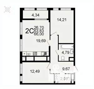 2-к квартира, вторичка, 66м2, 6/26 этаж