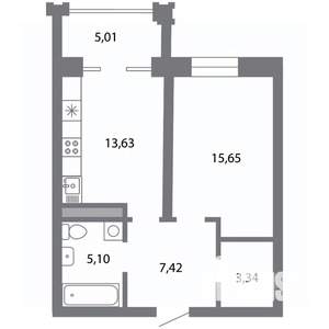 1-к квартира, строящийся дом, 48м2, 2/5 этаж