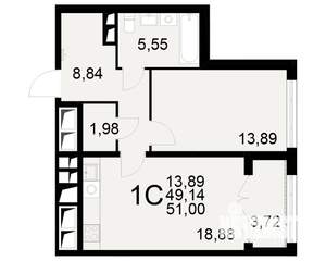1-к квартира, вторичка, 49м2, 3/25 этаж