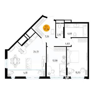 2-к квартира, вторичка, 77м2, 13/25 этаж