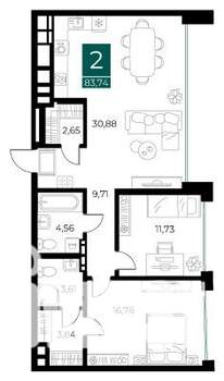 2-к квартира, вторичка, 84м2, 13/13 этаж
