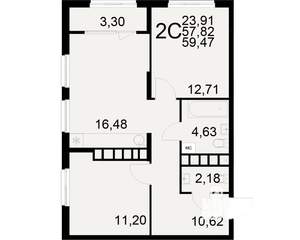 2-к квартира, вторичка, 58м2, 14/21 этаж