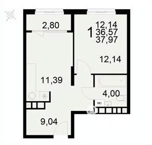 1-к квартира, вторичка, 38м2, 9/22 этаж