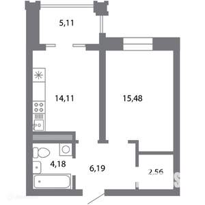 1-к квартира, вторичка, 45м2, 2/6 этаж