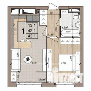 1-к квартира, вторичка, 42м2, 7/25 этаж