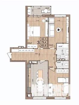 3-к квартира, вторичка, 84м2, 4/17 этаж