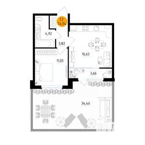 1-к квартира, вторичка, 75м2, 1/25 этаж