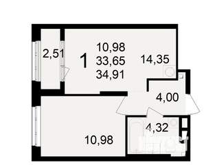 1-к квартира, вторичка, 34м2, 23/23 этаж