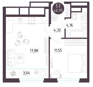 1-к квартира, вторичка, 41м2, 11/18 этаж